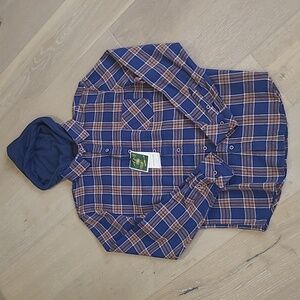 Nomad Navy and Tan Plaid Hooded Shirt